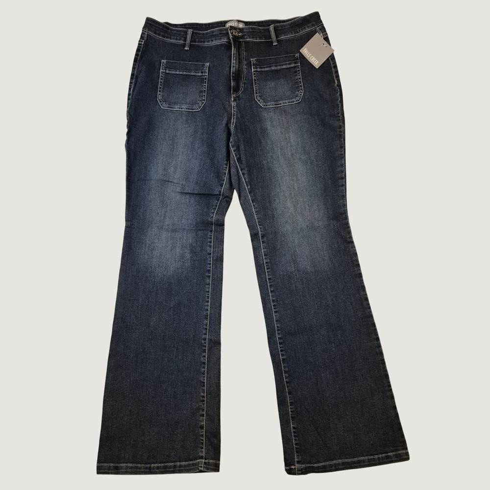 Falls Creek Jeans Size 18 Wide Leg Patch Pocket Denim Stretch Dark Wash Blue New